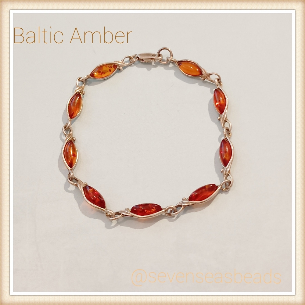 💘Baltic Amber Sterling Silver Link Bracelet